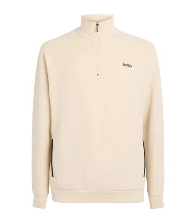 Hugo Boss Boss Sense Quarter-zip Sweatshirt In White
