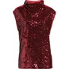 Hugo Boss Boss Sequin Mock Neck Top In Burgundy