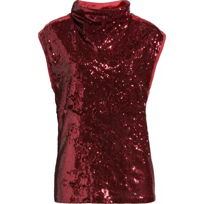 Hugo Boss Boss Sequin Mock Neck Top In Burgundy