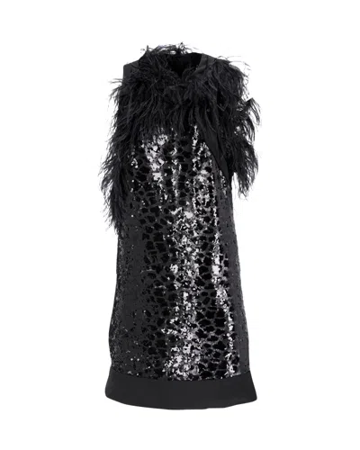 Hugo Boss Boss Sequined Sleeveless Dress In Black Viscose