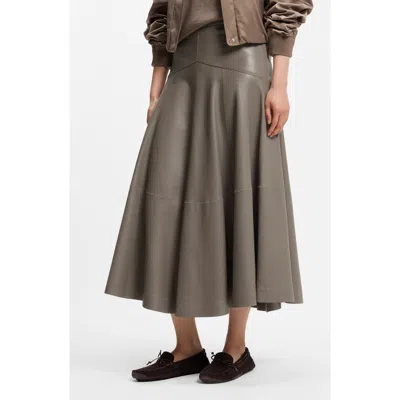 Hugo Boss Boss Sesola Leather Midi Skirt In Brown