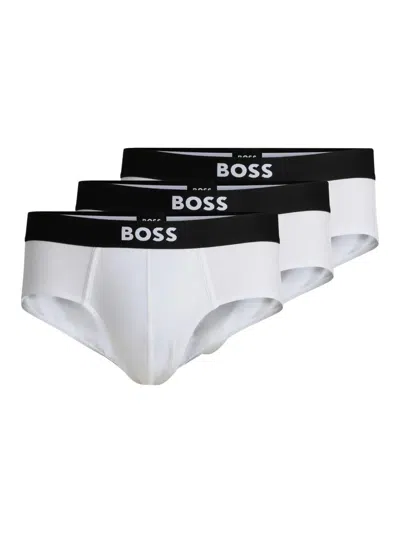 HUGO BOSS BOSS SET OF THREE COTTON BRIEFS WITH LOGOED ELASTIC BAND