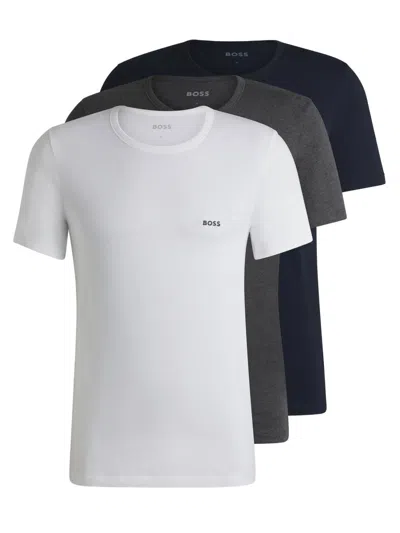 Hugo Boss Multicolor Set Of Three Solid T-shirts In Brown