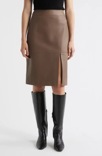 Hugo Boss Boss Setora Lambskin Leather Pencil Skirt In Brown