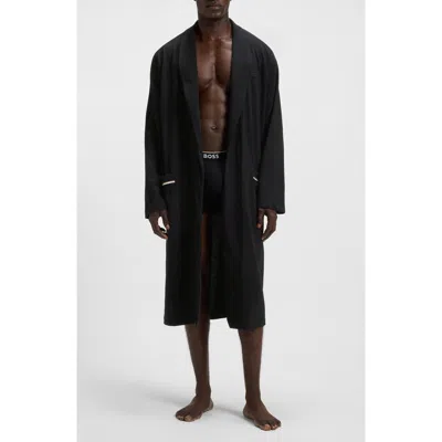 Hugo Boss Boss Shawl Collar Knit Cotton Dressing Gown In Black