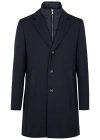 Hugo Boss Water-repellent Wool-blend Coat With Zip-up Inner In Navy