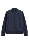 Hugo Boss Boss Shepherd Mixed Media Full Zip Sweatshirt In Blue