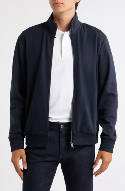 Hugo Boss Boss Shepherd Zip Front Cotton Blend Jacket In Blue
