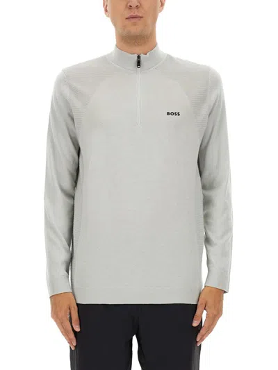 Hugo Boss Boss Shirt With Zip In Gray