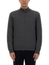 Hugo Boss Zip Cotton Cardigan In Gray