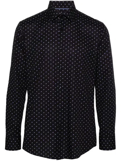 Hugo Boss Geometric-print Poplin Shirt In Blue
