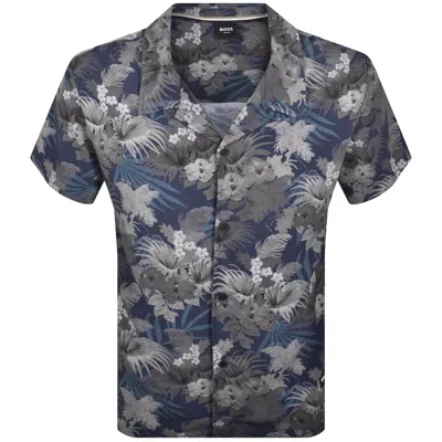 Hugo Boss Boss Short Sleeve Beach Shirt Navy In Blue