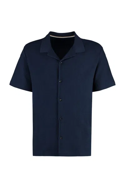 Hugo Boss Short-sleeve Cotton Shirt In Blue