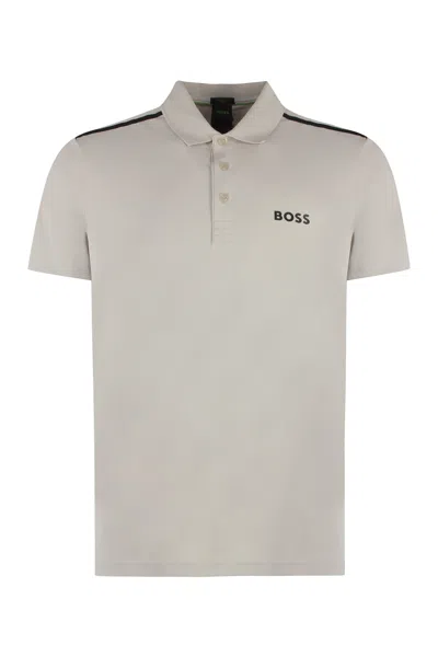 Hugo Boss Performance-stretch Polo Shirt With Contrast Logo In Open Beige