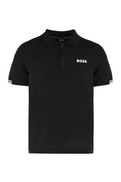 Hugo Boss Boss Short Sleeve Zip Polo For Men In Black