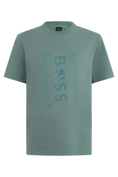 Hugo Boss Boss Short-sleeve Cotton T-shirt With Tonal Graphic Motif In Purple