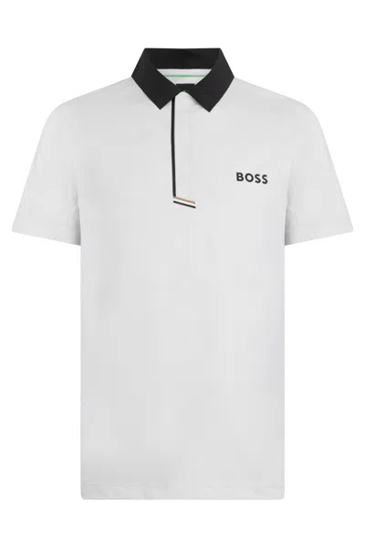 Hugo Boss Boss Short-sleeve Logo Polo With Contrasting Collar In White