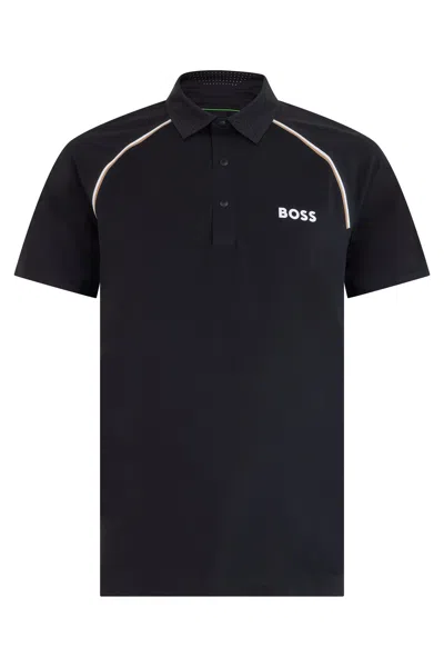 Hugo Boss Boss Short-sleeve Tech Polo With Reflective Details In Black