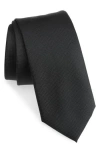 Hugo Boss Solid Ribbed Silk Classic Tie In Black