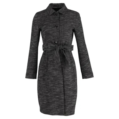 Hugo Boss Boss Single-breasted Belted Coat In Grey Wool