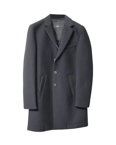 Hugo Boss Boss Single-breasted Coat In Black Polyamide