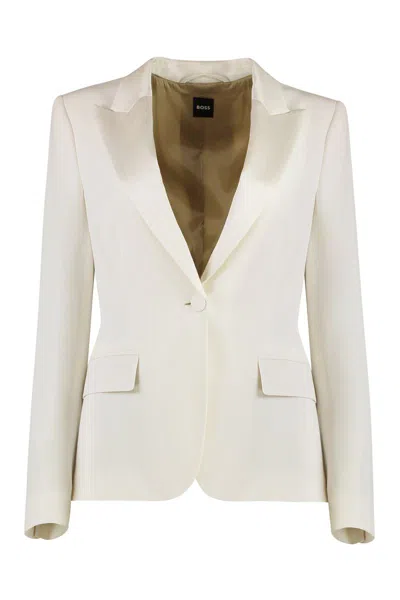 Hugo Boss Boss Single-breasted One Button Jacket In Beige