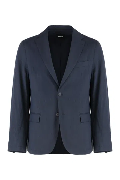 Hugo Boss Boss Single-breasted Two-button Jacket In Blue