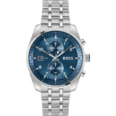 Hugo Boss Boss Skytraveller Chronograph Bracelet Watch, 44mm In Metallic