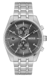 Hugo Boss Men's Skytraveller Quartz Fashion Chrono Silver-tone Stainless Steel Watch 44mm In Gray/silver