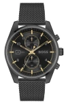 Hugo Boss Men's Skytraveller Quartz Fashion Chrono Ionic Plated Black Steel Watch 44mm