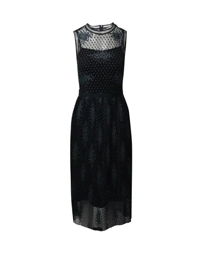 Hugo Boss Boss Sleeveless Embroidered Tulle Dress In Black Polyester
