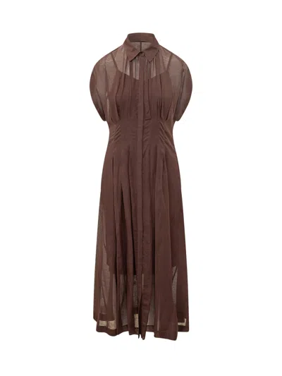 Hugo Boss Boss Sleeveless Long Dress With Collar In Brown