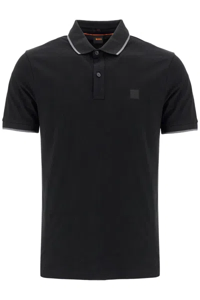 Hugo Boss Slim-fit Polo Shirt In Washed Stretch-cotton Piqué In Black