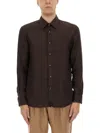 Hugo Boss Boss Camel Brown Slim Fit Linen Shirt With Button-down Front