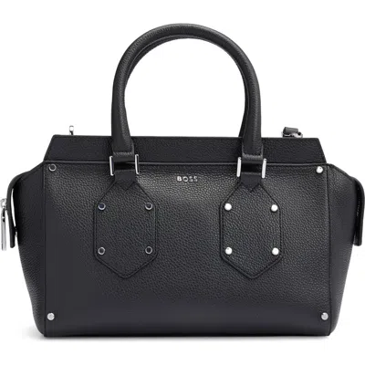 Hugo Boss Boss Small Ivy Leather Shoulder Bag In Black