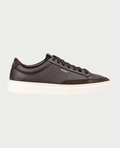 Hugo Boss Smooth Leather Lace-up Sneakers In Brown