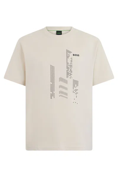 Hugo Boss Boss Soft Cotton Short-sleeve T-shirt With Minimal Graphic Print In Neutral
