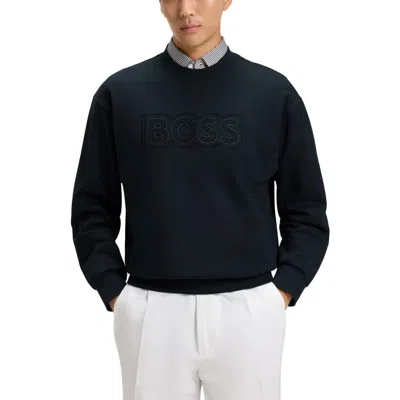 Hugo Boss Boss Soleri Logo Cotton Graphic Sweatshirt In Black