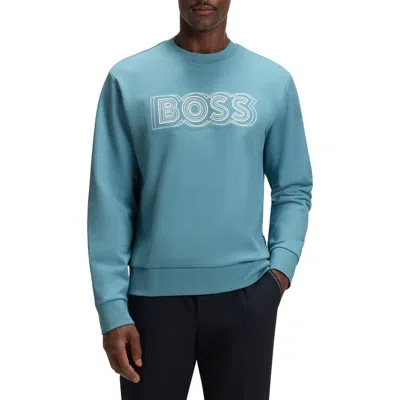 Hugo Boss Boss Soleri Logo Cotton Graphic Sweatshirt In Blue