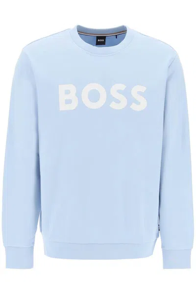 Hugo Boss Boss Soleri Logo Sweat In Light Blue