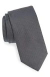 Hugo Boss Solid Black Silk Tie In Gray