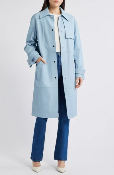 Hugo Boss Boss Sondeli Leather Trench Coat In Chambray Blue