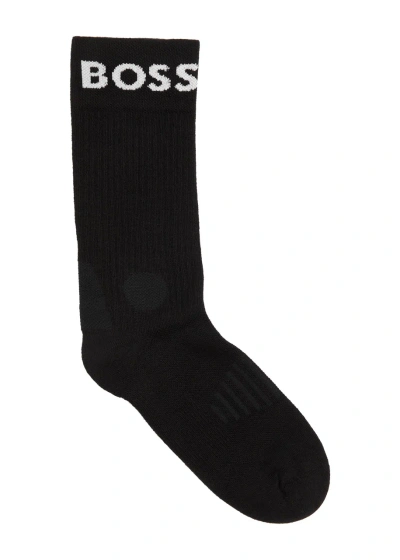 Hugo Boss Boss Sport Logo Cotton-blend Socks In Black