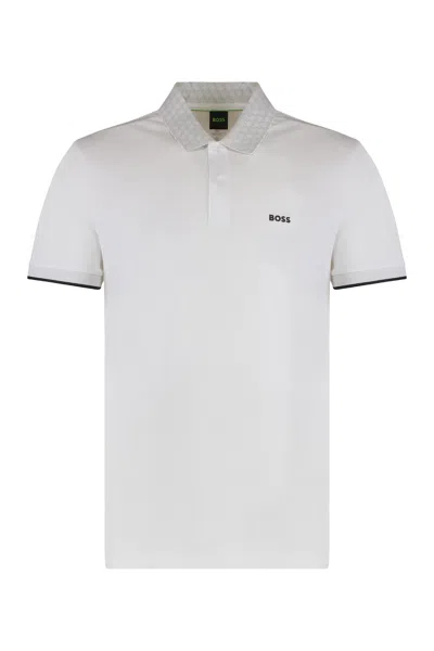 Hugo Boss Boss Sporty Polo With Hexagonal Print Collar In White
