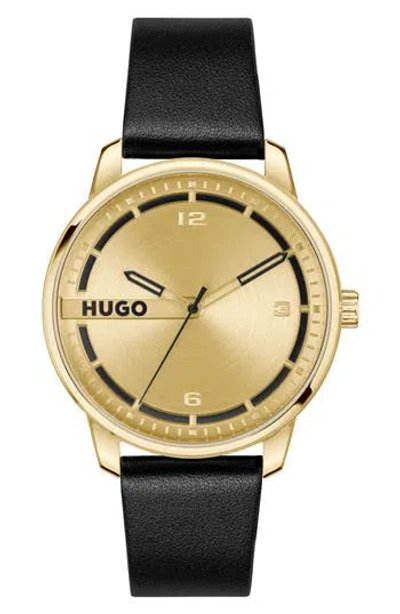 Hugo Boss Boss Stamp Leather Strap Watch, 42mm In Gold