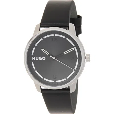 Hugo Boss Boss Stamp Leather Strap Watch, 42mm In Black