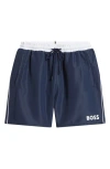 Hugo Boss Boss Starfish Logo Graphic Swim Trunks In Navy