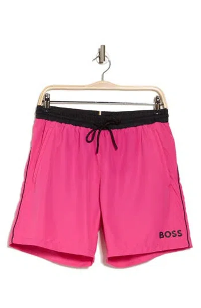 Hugo Boss Boss Starfish Swim Trunks In Medium Pink