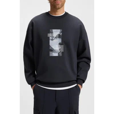 Hugo Boss Boss Stenson Zone Graphic Crewneck Sweatshirt In Blue