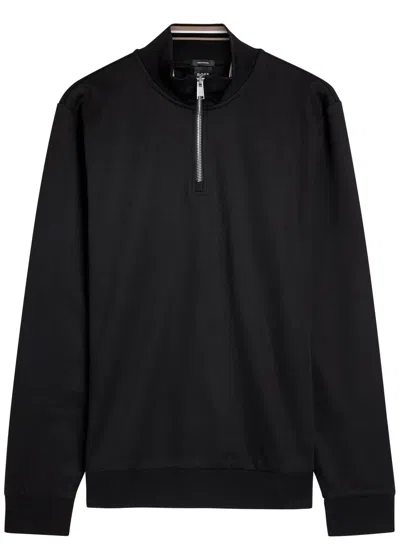 Hugo Boss Boss Stimmann Half-zip Cotton-blend Sweatshirt In Black